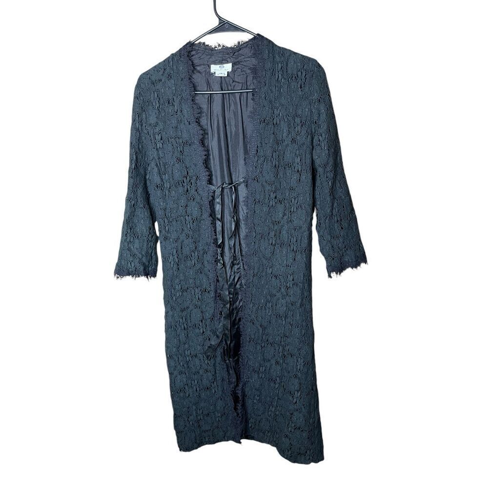 Miguelina Black Crochet Long Line Cardigan‎ Duster Size Large